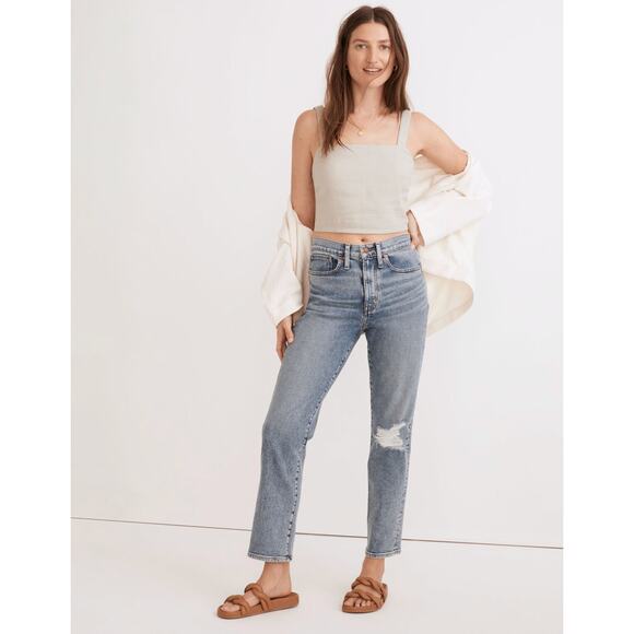 Madewell The Girljean Jeans in Berryton Wash Distressed Denim Edition 31 Petite - Picture 1 of 10